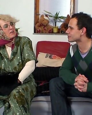 Lonely old grandma pleases young guy