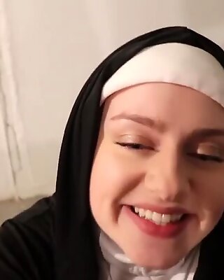 promiscuous Nun strokes youthfull Black Cock Before Halloween Party